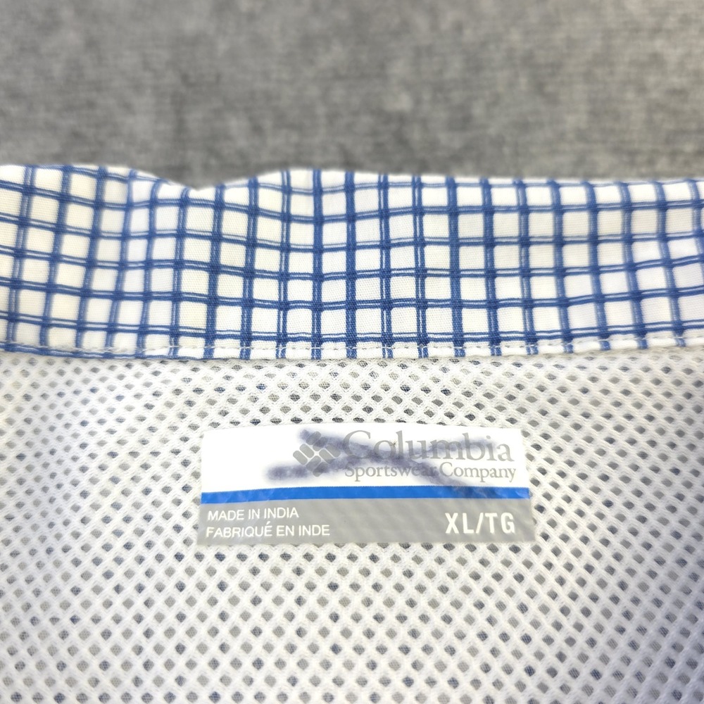 Columbia Pfg Shirt XL Shark Print Blue Check Vented Short Sleeve Fishing Button - Picture 3 of 8